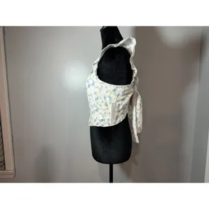Kirious Los Angeles Blue Floral Lace Tie Back Corset Top Cottagecore thumbnail 3