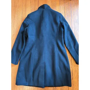 DKNY Coat Womens 12 Green Wool Blend Ruffle Front Snap Button Long Jacket thumbnail 6