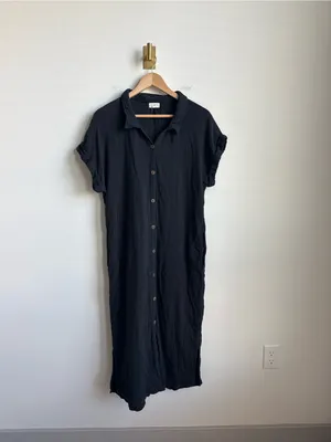 World Market Cotton Gauze Midi Shirt Dress Black Charcoal L/XL thumbnail 2