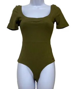 Revolve n:Philanthropy Ribbed Bodysuit Olive Green Square‎ Neck Thong NWT Small thumbnail 1