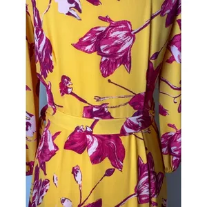 Color Me Courtney Dress Womens Small Yellow‎ Red Floral Print Eleanor Wrap Midi thumbnail 11