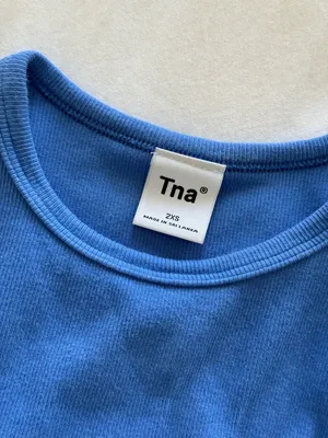Aritzia TNA Ribbed Blue Crewneck Crop thumbnail 3