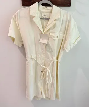 Bohme‎ Ivory Cotton Twill Utility Romper Tie Waist Button Front Small NWT thumbnail 1