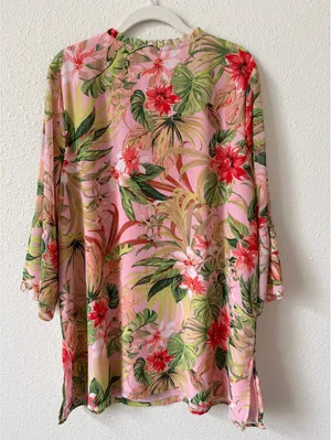 J Jill Tropical Paradise Split Neck Tunic Top Size Large Vacation Colorful thumbnail 2