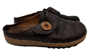 Haflinger Charlotte Brown Leather Cork Clog Mules Wood Button Womens 37 US 6-6.5 thumbnail 1