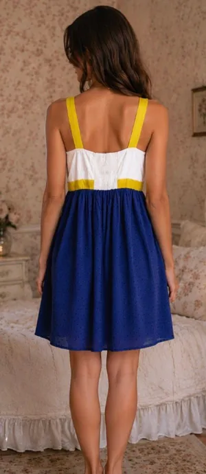 NWT $78 Anthropologie x Eloise Blue Bow-Front Knee Length Smocked Dress XS thumbnail 2
