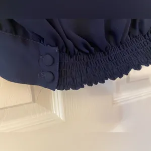 EZ Street | Navy Blue Tie and Cinched Waist Blouse, Size S thumbnail 3