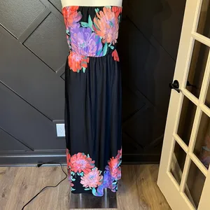 MUN Y2K Boho Strapless Floral Keyhole Cutout Maxi Dress Size Medium thumbnail 5