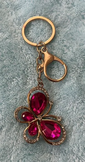 Gold-Tone Pink Crystal Butterfly Keychain thumbnail 1