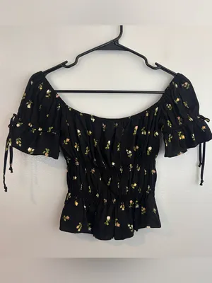 Reformation Solis Briar Black Floral Off the Shoulder Milkmaid Boho Top Small thumbnail 10