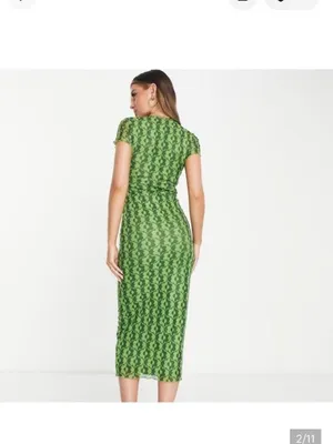 Motel Rocks Happyella Retro Midi Dress in wavy daisy green w/ geometric pattern #st.patricksday #bodycon #grunge thumbnail 3