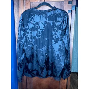 Diane Von Furstenberg Annalise Silk Burnout Blouse Black Ruffle V-Neck Boho 6 thumbnail 3