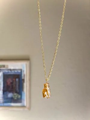 Handmade quality Czech glass cat gold tone stainless steel chain necklace🧡 thumbnail 5