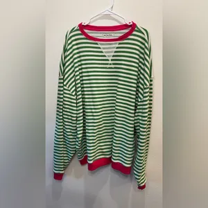 We The Free NWOT Free People Classic Striped Oversized Crewneck Green Top Size L thumbnail 2