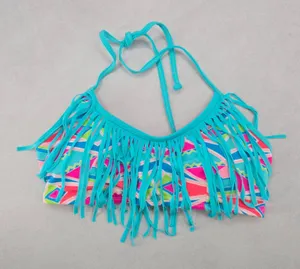 Urban Sea Blue Fringe Padded Halter Tie Boho Bikini Bralette Swim Top‎ S Small thumbnail 1