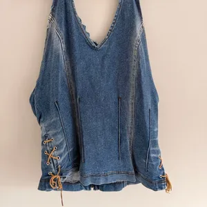 Y2k Medium Wash Village Jeans Denim Western Halter Neck Top thumbnail 4