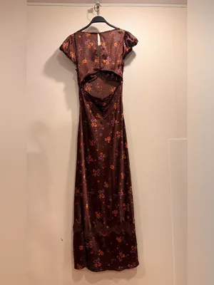Free People Butterfly Babe Burgundy Floral Satin Lace-Trim Maxi Dress thumbnail 9