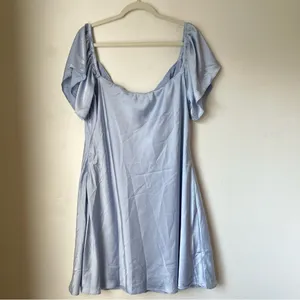 Curve Isabel Light Blue Satin Ruffle Mini Dress 16 thumbnail 10