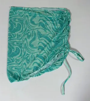 Blue Teal Swirl Ruched Mini Skirt Bottoms Beach Pool Swim Sarong Coverup Size S 🩵✨ thumbnail 1