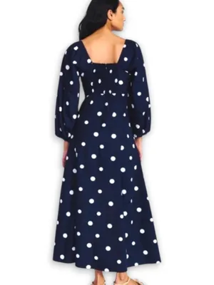 Free Assembly Cotton Polka Dot Maxi Dress Navy Blue White Walmart Small thumbnail 5