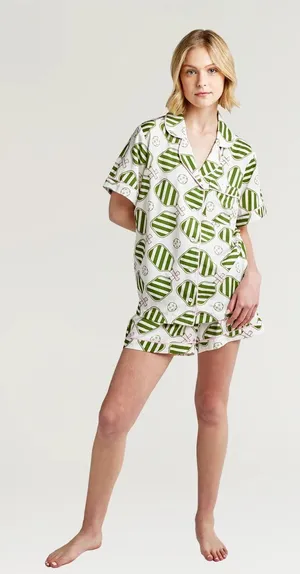 Katie Kime Women’s 2XL Sleepwear Top in Pink and Green Pickleball Print thumbnail 1