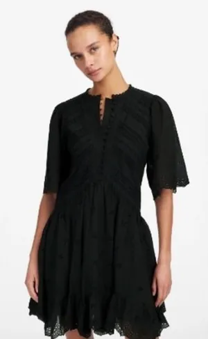 Madewell Dress Size 00 Black Eyelet Flutter‎ Sleeve Mini Cotton Sundress NU556 thumbnail 1