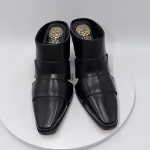 Vince Camuto Aimie Black Leather Slip‎ On Block Heels Mules Size 8.5 thumbnail 3
