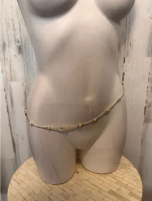 Gold Dainty Beaded Adjustable Waist Chain – Minimalist Belly Chain thumbnail 1