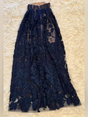 NEW HELSI Beatrice Strapless 3D Embellished Floral Sheer navy Gown sz XS thumbnail 8