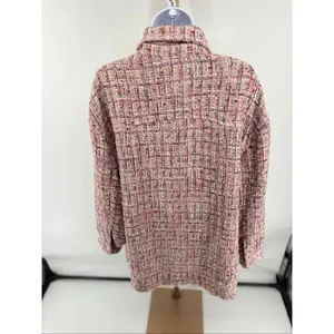 Avec Les Filles Pink Tweed Jacket Long Sleeve Button Front Womens Size L thumbnail 10