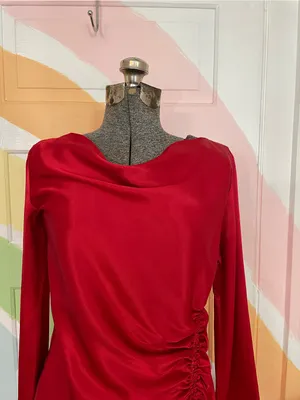 NWT Rails Alessandra Scarlet Red Satin Cowl Neck Ruched Mini Dress Sz M🧡🎀 thumbnail 5