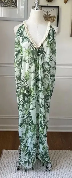 Subtle Luxury Pool To Party Green Frond Pool Swim Coverup Sundress $100 OSFM thumbnail 1
