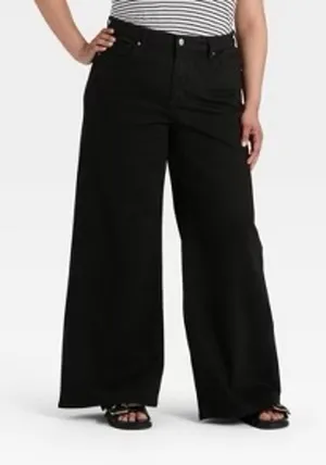 Universal Thread High Rise Wide Leg Black Cotton Denim Jeans Size 12 Regular thumbnail 1