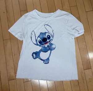 Disney Stitch T Tee Shirt Cropped Raw Hem Size Medium thumbnail 1
