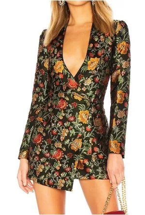 Lovers Friends Ally Dress Metallic Structured Floral Suitdress Jacket Coat Mini thumbnail 1