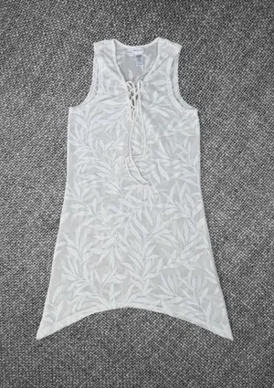 Wearabouts White Tropical Leaf Lace-Up Sleeveless Cover-Up Dress Size M thumbnail 1