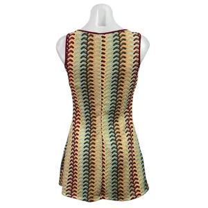 Women's Multicolor Crochet Knit Rainbow Sleeveless A Line Mini Dress Size S thumbnail 3