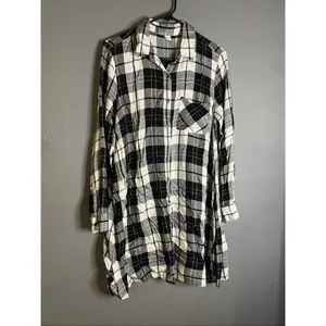 Old Navy Black White Plaid Pocket Button Up Dress Tunic Size Medium thumbnail 2