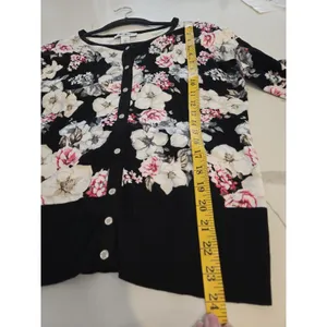White House Black Market WHBM Floral Button Cardigan Sweater Black Pink Women L thumbnail 8