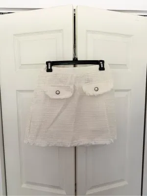 SHEIN White Tweed Skirt Set Frayed Hem Button Detail Preppy Girly Set Medium thumbnail 6