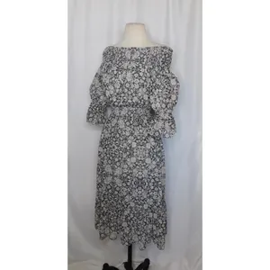 MISA Los Angeles Floral Smocked Midi Dress Black Gray Pink‎ Off Shoulder X-Small thumbnail 6