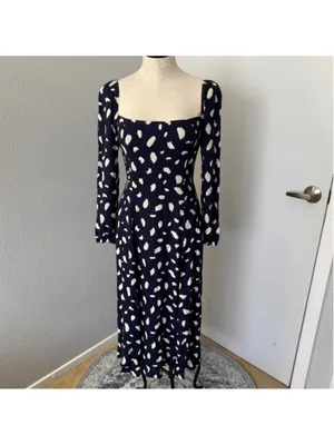 Reformation Sigmund Navy & White Long Sleeve Midi Dress - Size 6 thumbnail 4