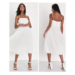 Lulus Darling Sweetheart White Swiss Dot Ruched Midi Dress Size XS bridal Shower thumbnail 2