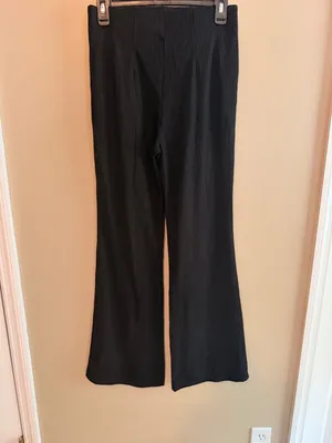 Halara M Black Ribbed flaredWide-Leg Pants Size M thumbnail 2