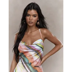 Missguided Rave Printed Satin Cowl Neck Cami Bodycon Mini Dress 2XL Festival‎ thumbnail 5