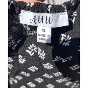 AUW As U Wish Babydoll Smocked Floral Black White Midi Dress Size XL Jumpsuit thumbnail 12