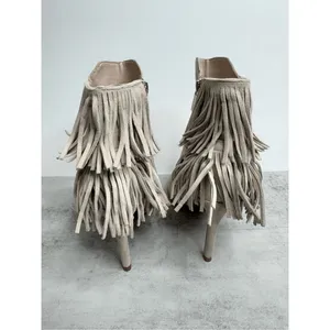 Vince Camuto Booties Size 5 Tan Suede Fringe Stiletto Heels Peep Toe‎ thumbnail 7