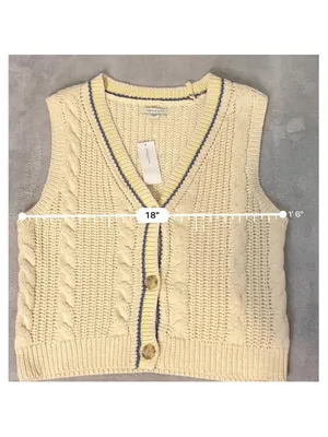 NEW American Eagle Cable Knit Button Vest, Size M, Beige and Blue thumbnail 4
