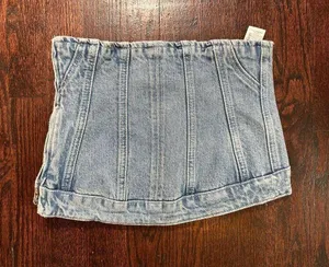 Zara Denim Strapless Corset Top Size Small NWT! thumbnail 1