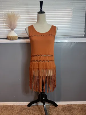 Rock & Republic Rust Fringe Tank Top Boho Festival Western Sleeveless Size L thumbnail 3